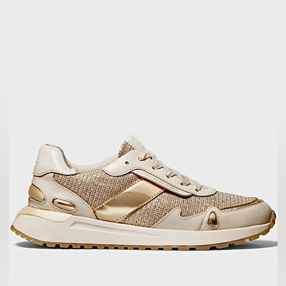 MICHAEL KORS || Monroe Glitter Chain-Mesh Trainer in Ivory + Gold - SZ 7M - Picture 7 of 16